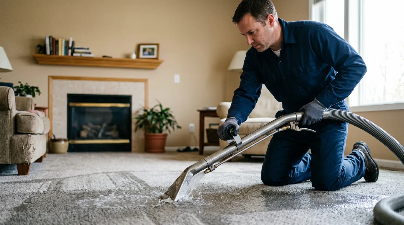 Water damage restoration technician working near Wofford Heights, CA